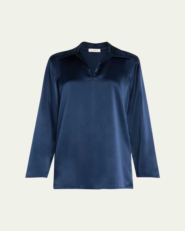 Split-Collar Silk Blous